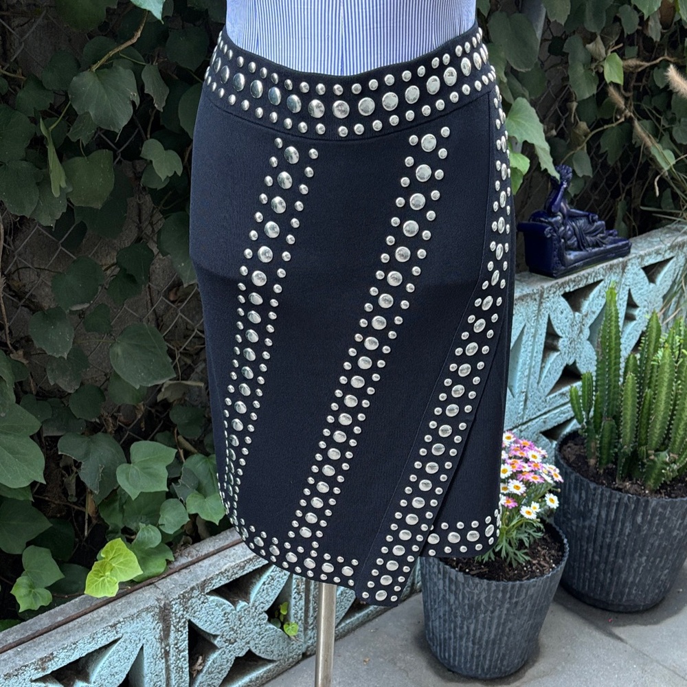 INC Black Studded Pencil Skirt